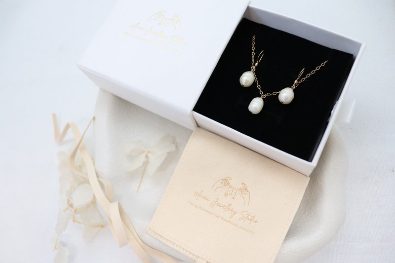 Elegant Pearl Necklace & Earrings in 14K Gold Filled Chain Pearl Necklace and Ea - 項鍊 - 珍珠 