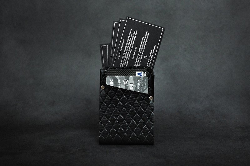 UNIC rhombus pattern straight ticket card holder/seamless minimalist holder/business card holder [can be customized] - กระเป๋าสตางค์ - หนังแท้ สีดำ