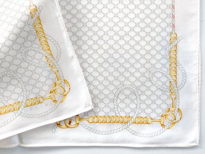 Celine Vintage Handkerchief Chain-Rope Hardware- Logo Pattern 19.5 x 19.5 inches - ผ้าเช็ดหน้า - ผ้าฝ้าย/ผ้าลินิน สีเหลือง
