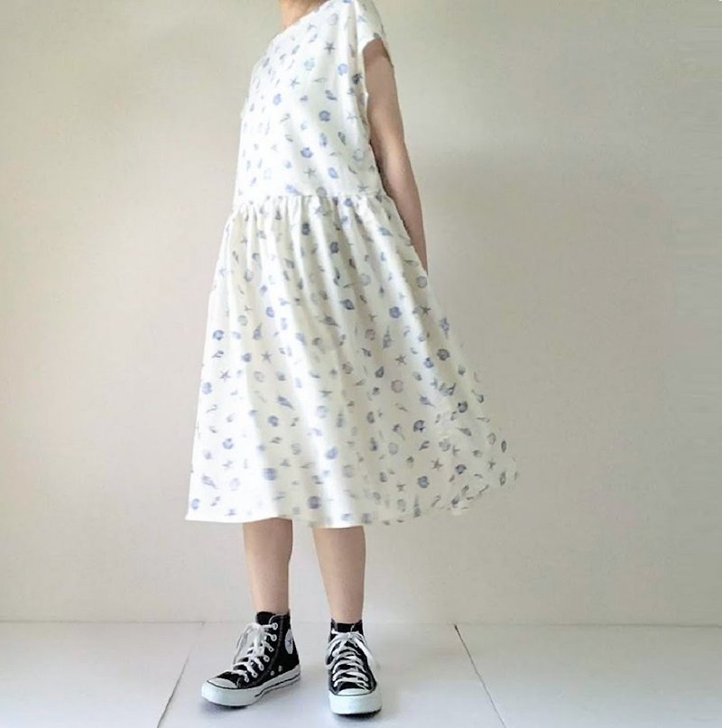 海　夏　貝殻　ワンピース　ホワイト - 洋裝/連身裙 - 棉．麻 白色