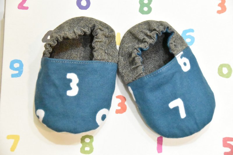 手作りの幼児靴/青い数字 - ベビーシューズ - コットン・麻 ブルー