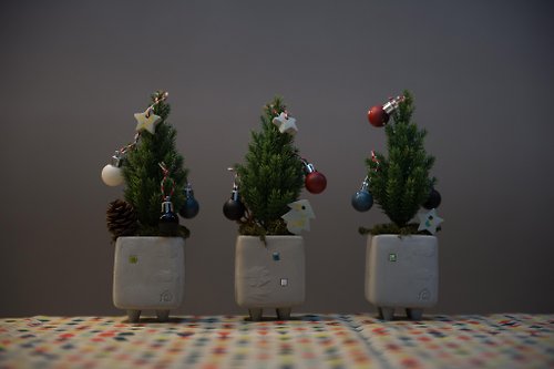 寓式泥作 水泥器皿 / 一房一廳小公寓加迷你聖誕樹
