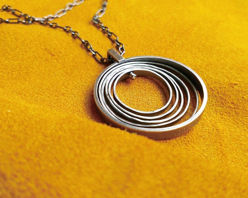Spinning circle 925 silver handmade silver chain / Ag No. 026 - Necklaces - Other Metals Gray