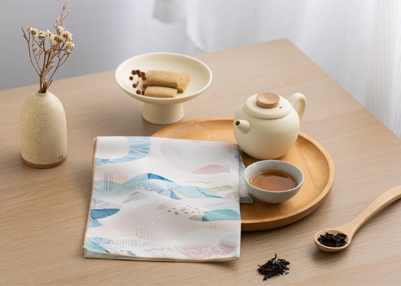 【冬日秘境-與山飲茶】手巾 / 立體茶包 - 手帕 - 聚酯纖維 藍色