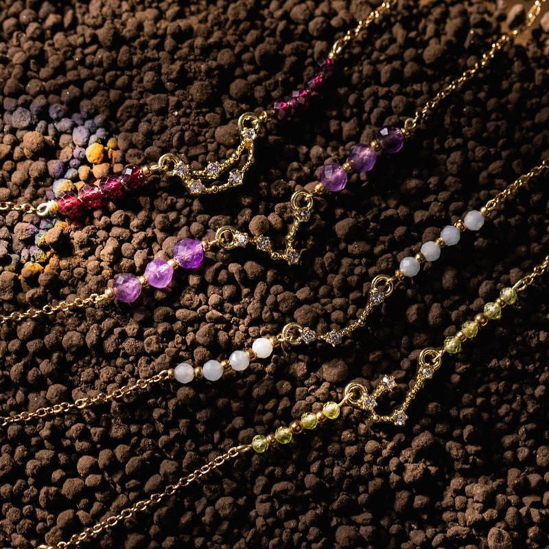 【Birthstone・January-April】Constellation Bracelet│ Stone・Amethyst・Aquamarine・Stone - Bracelets - Gemstone Multicolor