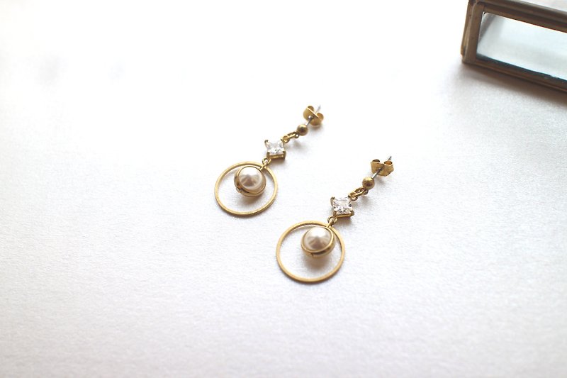 小光圈-珍珠 黃銅耳環-可改夾 - 耳環/耳夾 - 銅/黃銅 多色