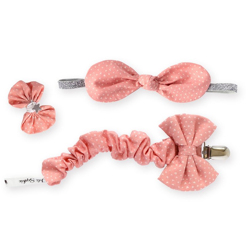 American Joli Sophie pacifier chain hair band hairpin set pink white love JSSETPINK - ผ้ากันเปื้อน - ผ้าฝ้าย/ผ้าลินิน สึชมพู