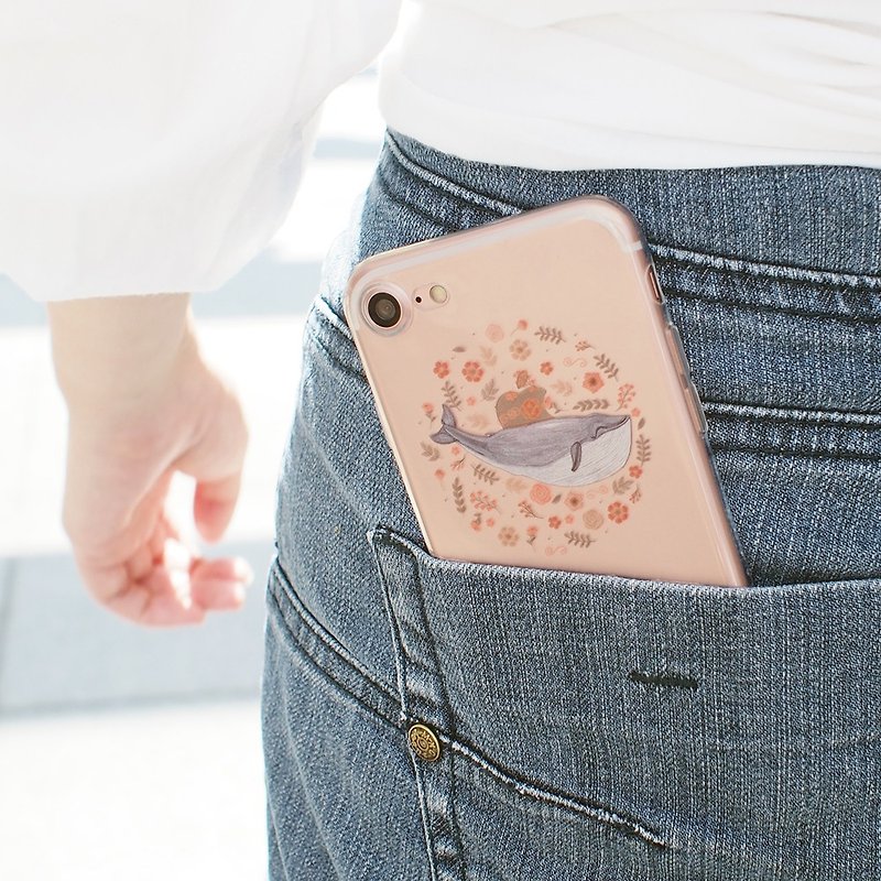 Whale Floral Paradise -Clear Soft Phone Case, iPhone, Samsung - เคส/ซองมือถือ - ยาง สึชมพู