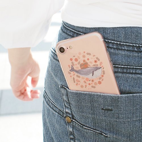 OneLittleForest 鯨魚花海- 防摔透明軟殼- iPhone 15 pro,4至iPhoneSE3, Samsung