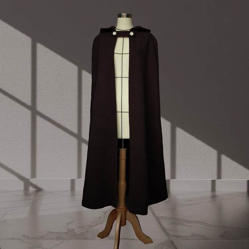 Gothic Cape Coat | Wool Cape Hooded Extra Long | Maillard Witch - เสื้อสูท/เสื้อคลุมยาว - ขนแกะ สีนำ้ตาล