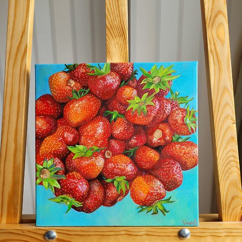 Vikenty Art Shop Strawberry Painting Fruit Art Kitchen Decor Original Art Oil Painting on Canvas