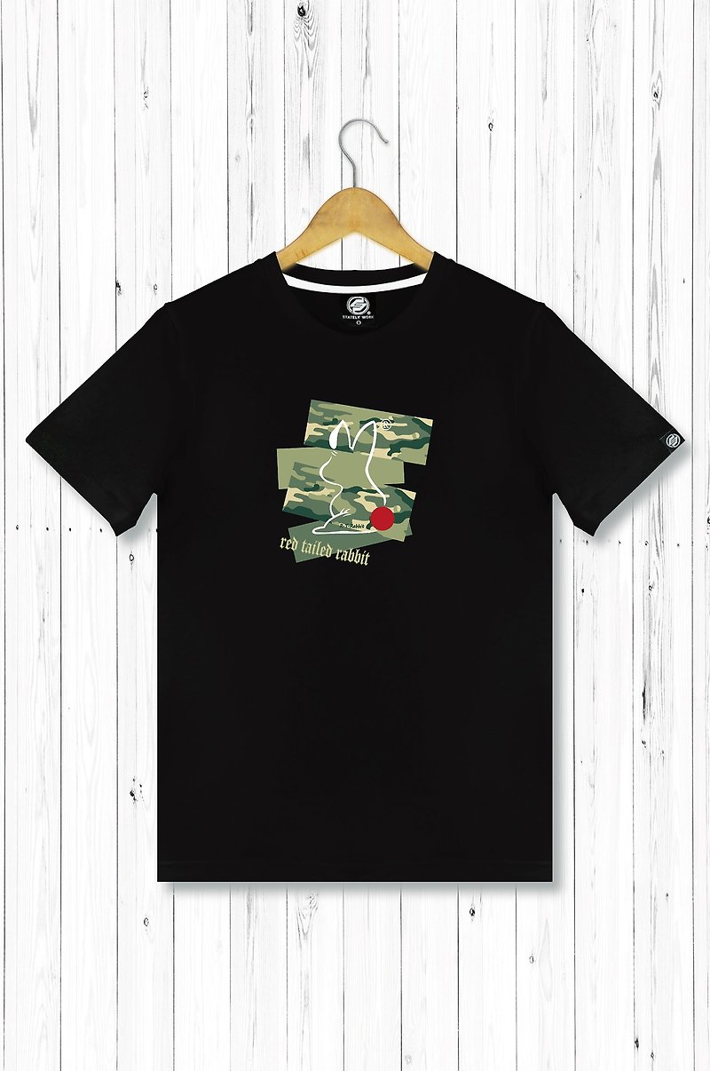 STATELYWORK camouflage red-tail rabbit men's short T-shirt in black, gray and white - Men's T-Shirts & Tops - Cotton & Hemp Green