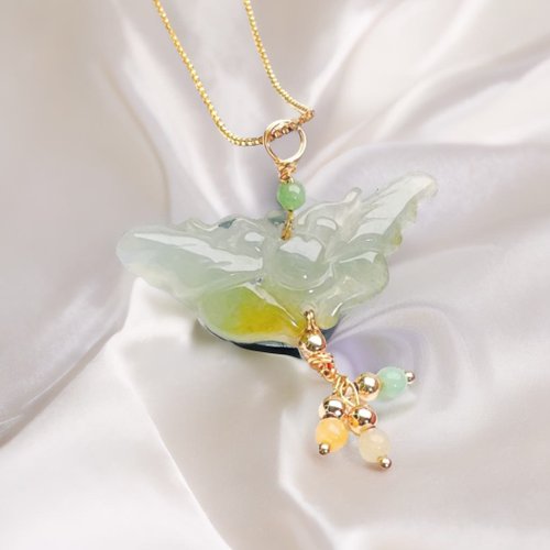 瓔珞珠寶盒 E.L.Jewelry Box 冰綠飄黃翡翠蝴蝶14K吊飾 | 天然緬甸翡翠A貨 | 送禮