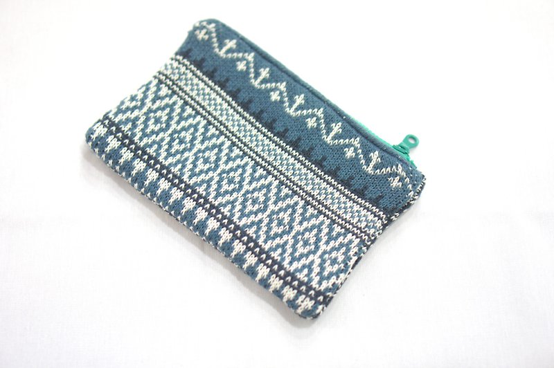 Knit [Flower Window Sill X Glory] National Wind Totem Co-branded Coin Purse - Coin Purses - Polyester Blue