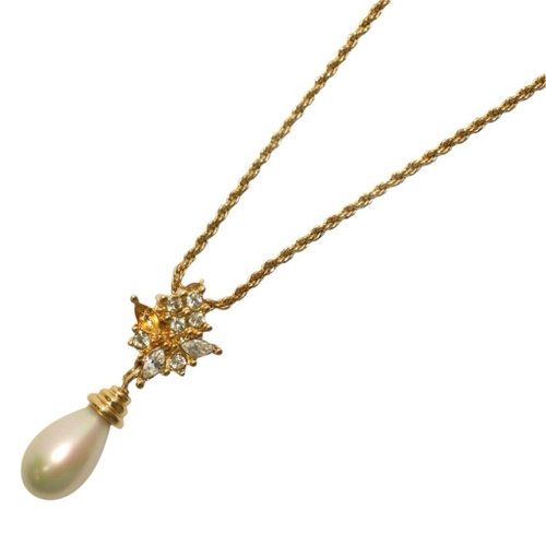 LA LUNE Vintage 日本鑑證古董品選物店 稀有中古二手Dior水滴珍珠水鑽金色復古vintage頸鏈項鏈首飾品