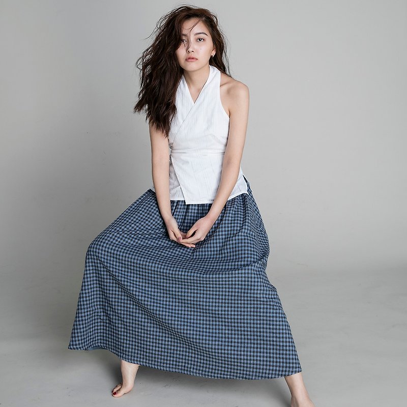 Maxi Skirt - reversible - กระโปรง - ผ้าฝ้าย/ผ้าลินิน สีน้ำเงิน