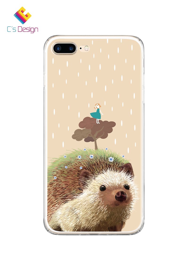 A little girl with a small leaf on a gentle hedgehog Transparent phone case - เคส/ซองมือถือ - พลาสติก สีทอง