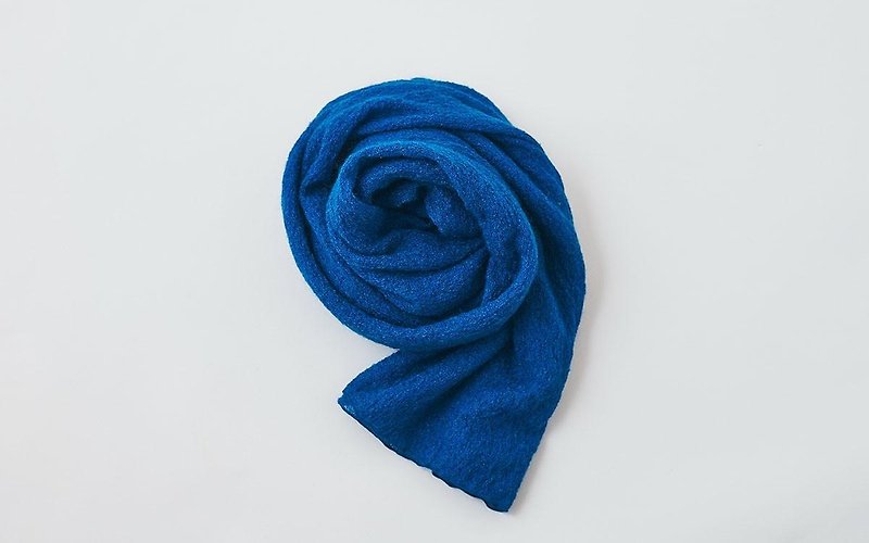 Mohair Linen knit stall blue x green - ผ้าพันคอ - ผ้าฝ้าย/ผ้าลินิน สีน้ำเงิน