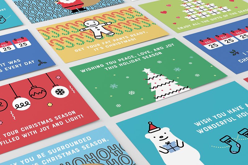 彩色聖誕 - 明信片組 (一組8張) - 心意卡/卡片 - 紙 多色