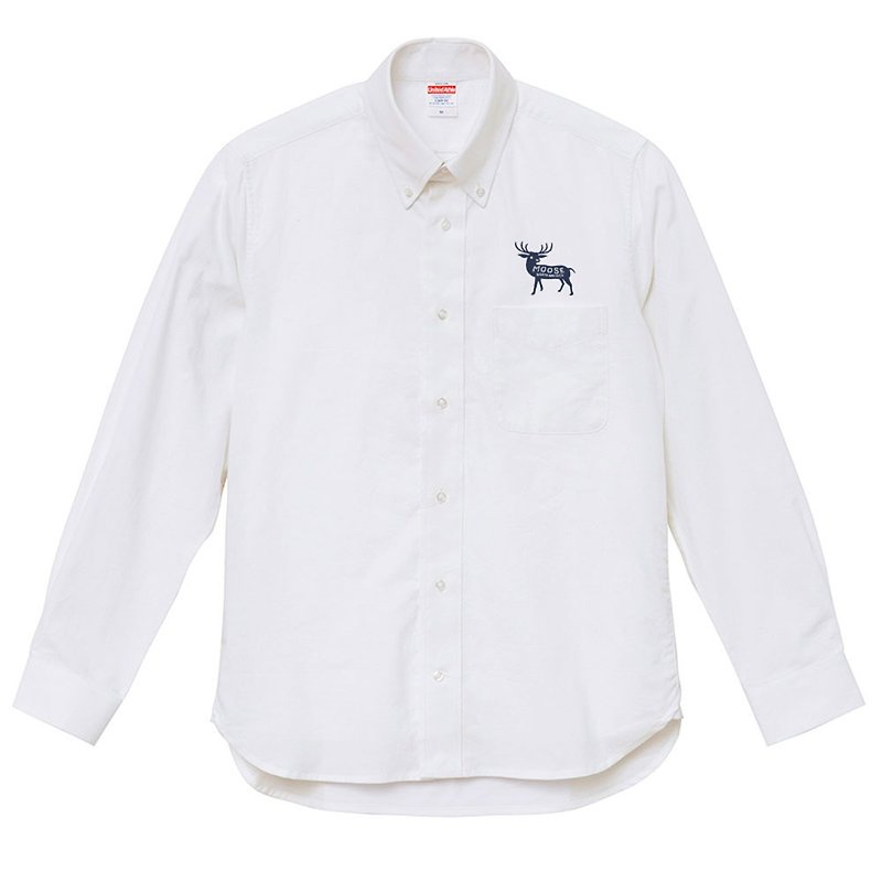 moose long sleeve oxford shirt S ~ XL [made-to-order product] - Unisex Hoodies & T-Shirts - Cotton & Hemp White