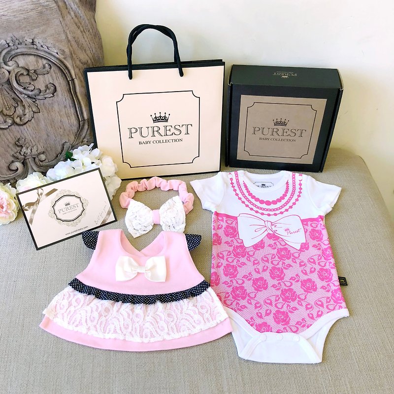 當小貴婦遇上小公主 短袖 寶寶彌月禮盒組 嬰兒 新生兒 送禮推薦 - 滿月禮物 - 棉．麻 粉紅色