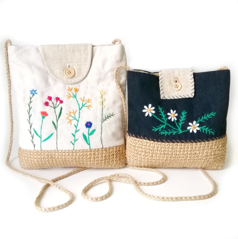 Embroidered Crossbody Mini Purses - Handmade Small Boho Bags: Unique Design! - กระเป๋าแมสเซนเจอร์ - ผ้าฝ้าย/ผ้าลินิน 