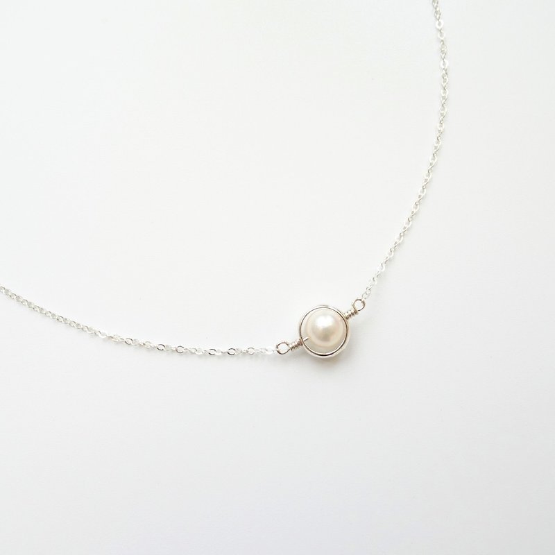 天然海水珍珠同心圓 純銀 項鍊 - 項鍊 - 珍珠 白色