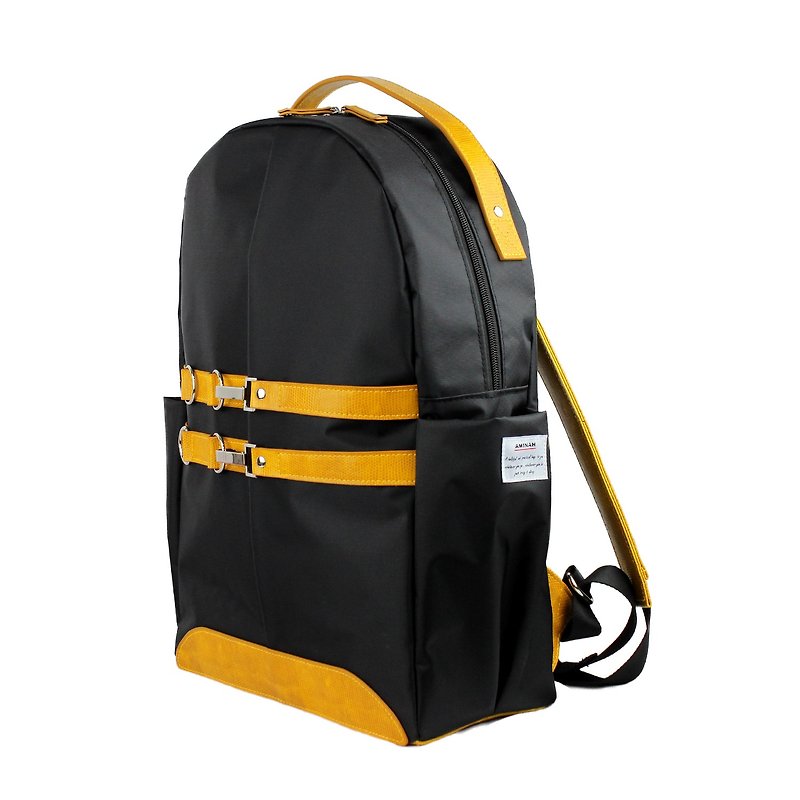 AMINAH-Lizard Yellow Light Riding Backpack【am-0305】 - กระเป๋าเป้สะพายหลัง - เส้นใยสังเคราะห์ สีเหลือง