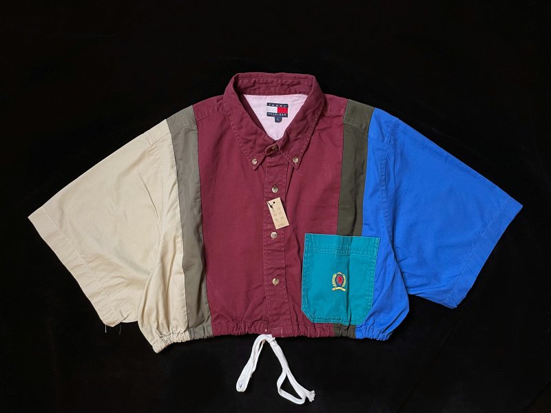 REGETHER 古著改製TOMMY HILFIGER 拼接縮腰襯衫-14 - 女襯衫 - 棉．麻 多色