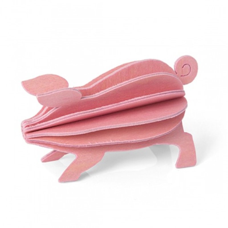 [Finnish] LOVI Leyi three-dimensional puzzle birch postcard | decoration | gift - pink doodle pig - Cards & Postcards - Wood Pink