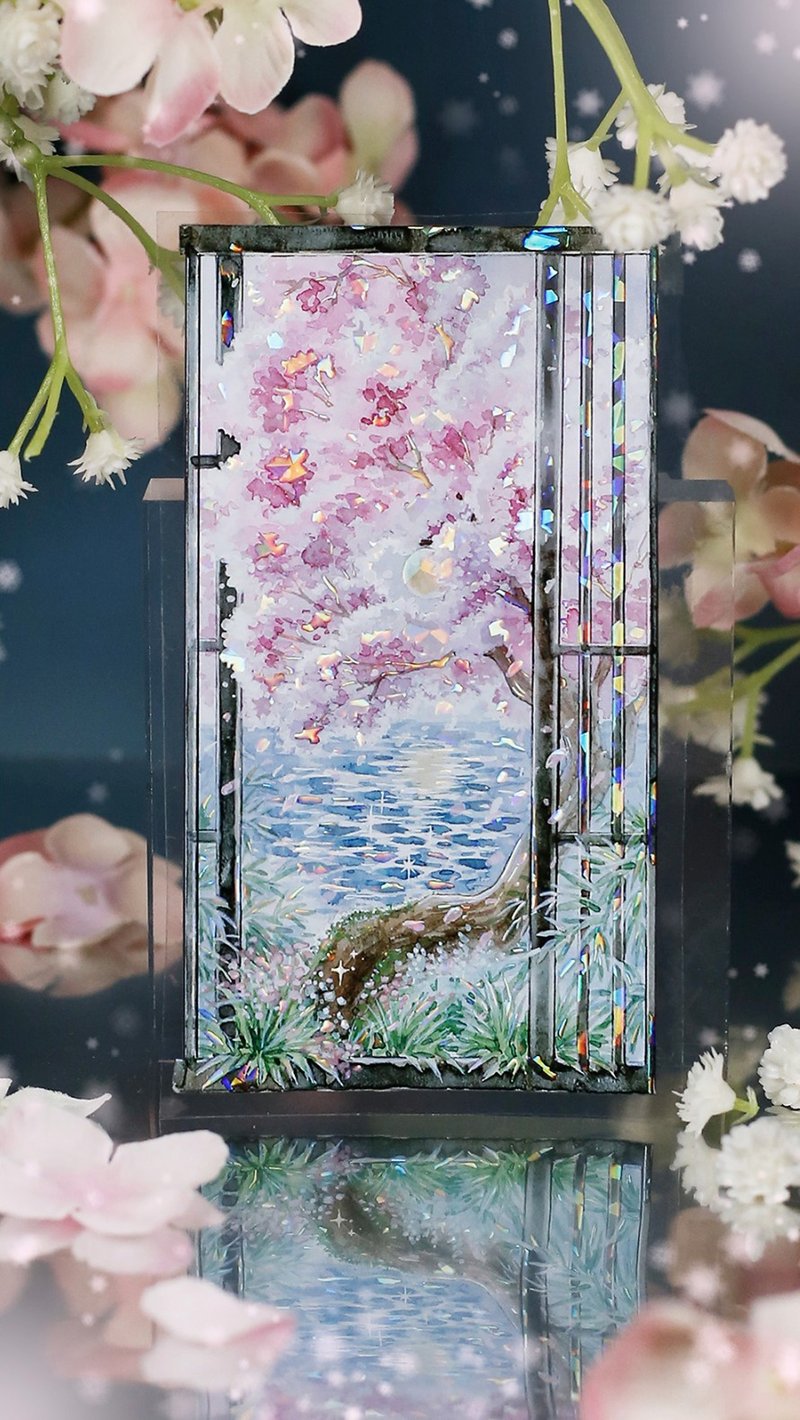 夜靜春山空 月明かりの風景 PET 和紙膠帶 貝殼光 10米卷 巨畫幅 - 紙膠帶/和紙/PET - 其他材質 多色