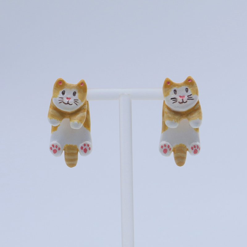 Handmade Ginger Cat Earring Set - ต่างหู - ดินเหนียว 