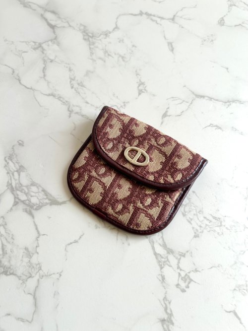 LA LUNE Vintage 日本鑑證古董品選物店 絕版古董包 Dior酒紅色老花錢包 零錢包 收納包 口金包 中古二手