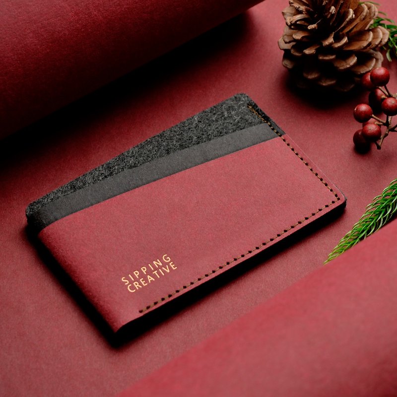 信用卡夾【可加購雷雕刻字】/五色可選 - 長短皮夾/錢包 - 紙 紅色