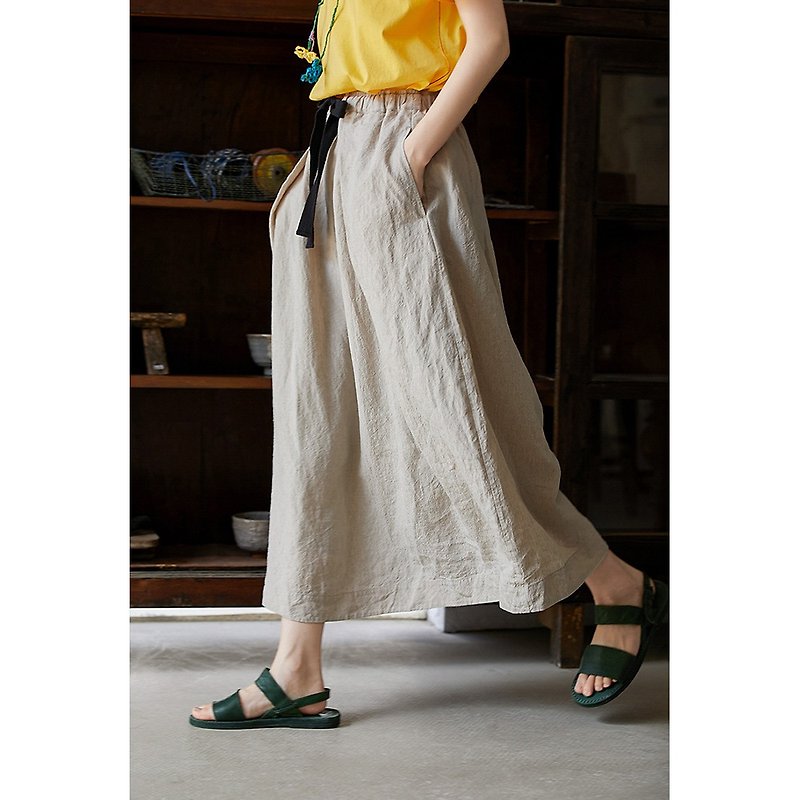 Literary and retro high-density fine rain Linen loose casual linen elastic waist skirt - Skirts - Cotton & Hemp 