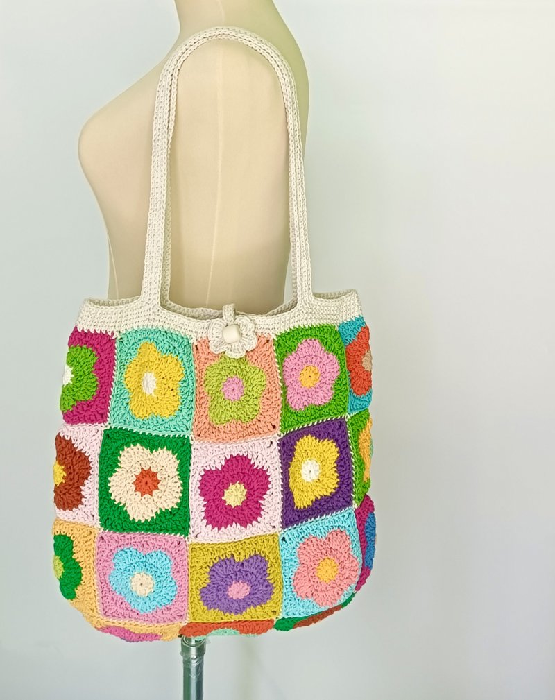Granny Square flowers woven bag - 手提包/手提袋 - 棉．麻 
