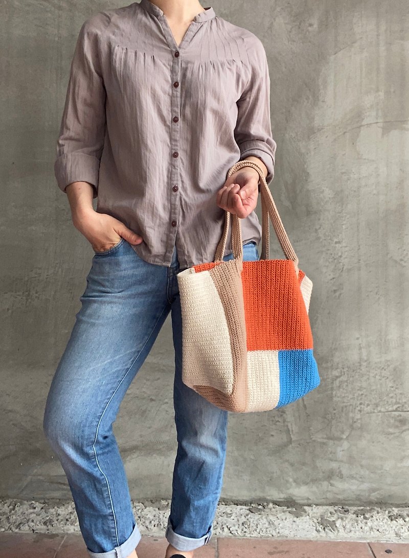 Palette color block stitching woven bag - Messenger Bags & Sling Bags - Cotton & Hemp 