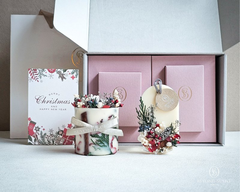 Christmas dry flower fragrance gift box - เทียน/เชิงเทียน - ขี้ผึ้ง สีแดง