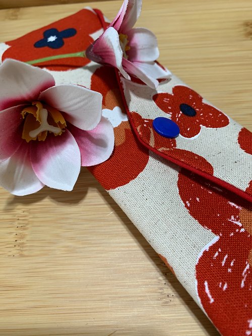 winnie設計館 文青風環保純棉筷袋 ~ 完美盛開 豔陽紅 日本進口 潮物 收納 手作