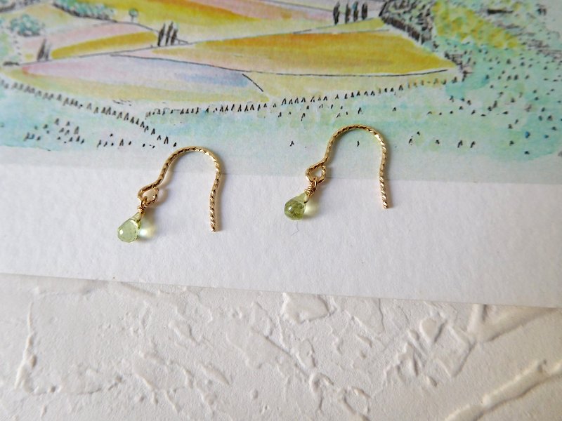 Pack 14K gold mini grape stone sheer earrings - ต่างหู - วัสดุอื่นๆ สีเขียว