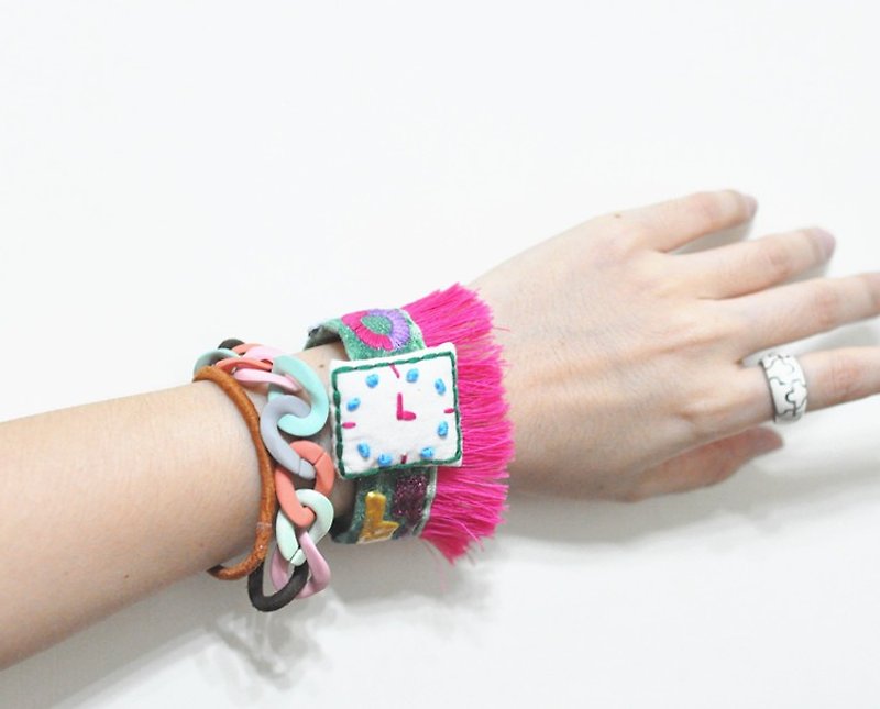 magichand painted embroidery cute fringed fake watch strap - Bracelets - Cotton & Hemp Green