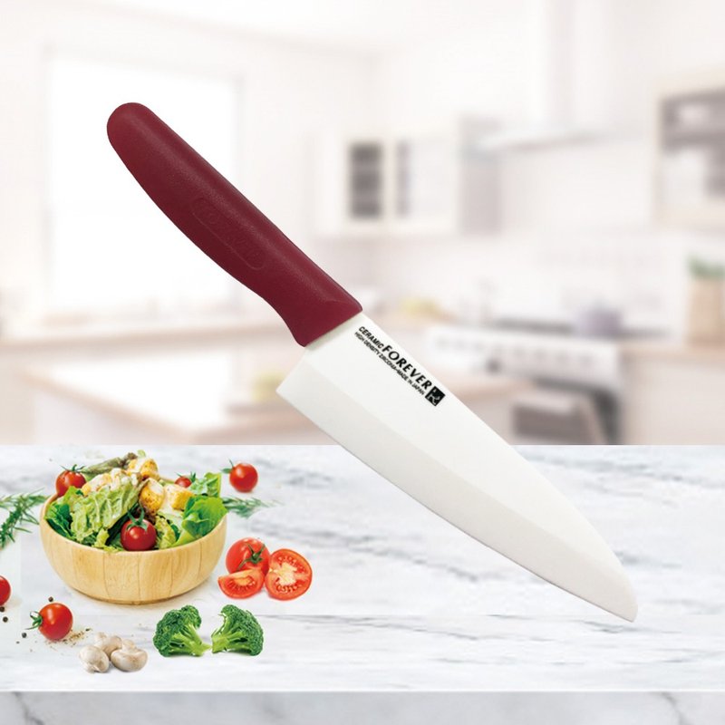 Japan FOREVER Feng Aihua manufacture Feng Aihua high precision ceramic knife 18CM (white blade red handle) - มีด - เครื่องลายคราม สีแดง