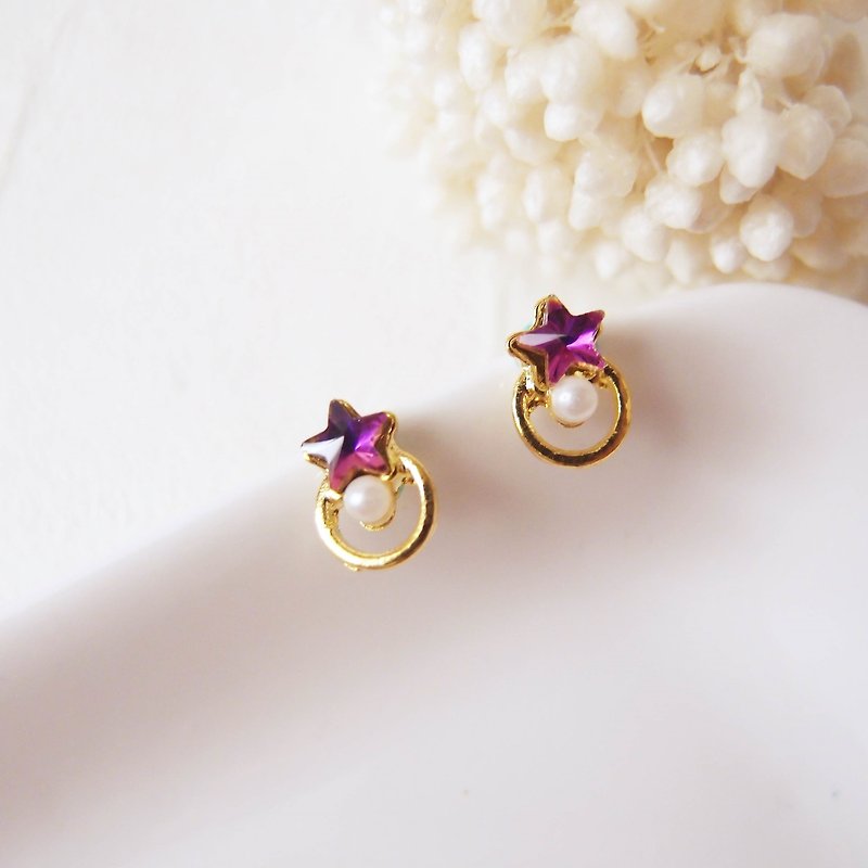 Stars twinkling for you x purple-painless U-shaped Clip-On Stainless Steel ear acupuncture - ต่างหู - โลหะ สีม่วง