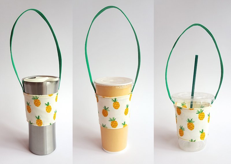 Summer St. Pinnacle green drink cup bag - ถุงใส่กระติกนำ้ - ผ้าฝ้าย/ผ้าลินิน สีเหลือง