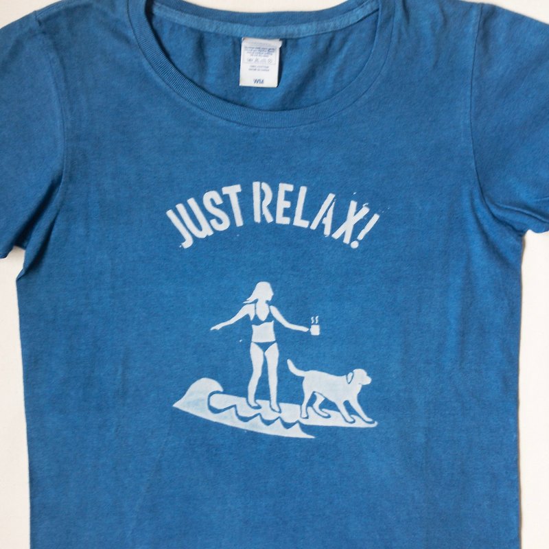 日本製 手染め JUST RELAX TEE sizeWM Indigo dyed 藍染 - Tシャツ - コットン・麻 ブルー
