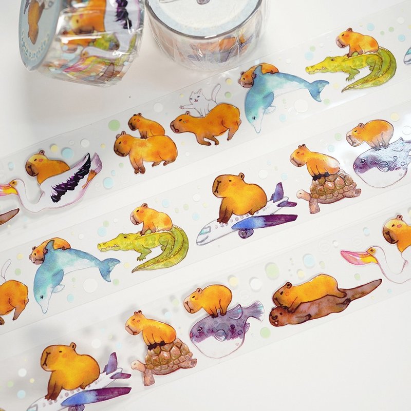 【Capybara's Ride】PET Decorative Masking Tape - Washi Tape - Plastic Blue