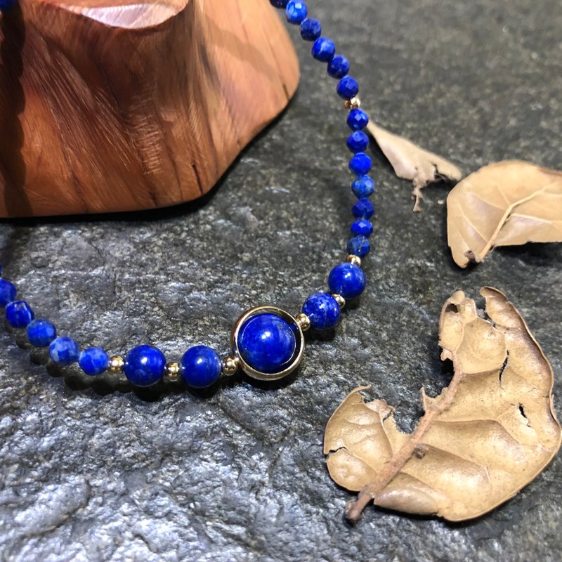 14K包金 青金石 天然水晶 手鏈 辟邪擋煞 12月誕生石 - 手鍊/手環 - 水晶 藍色