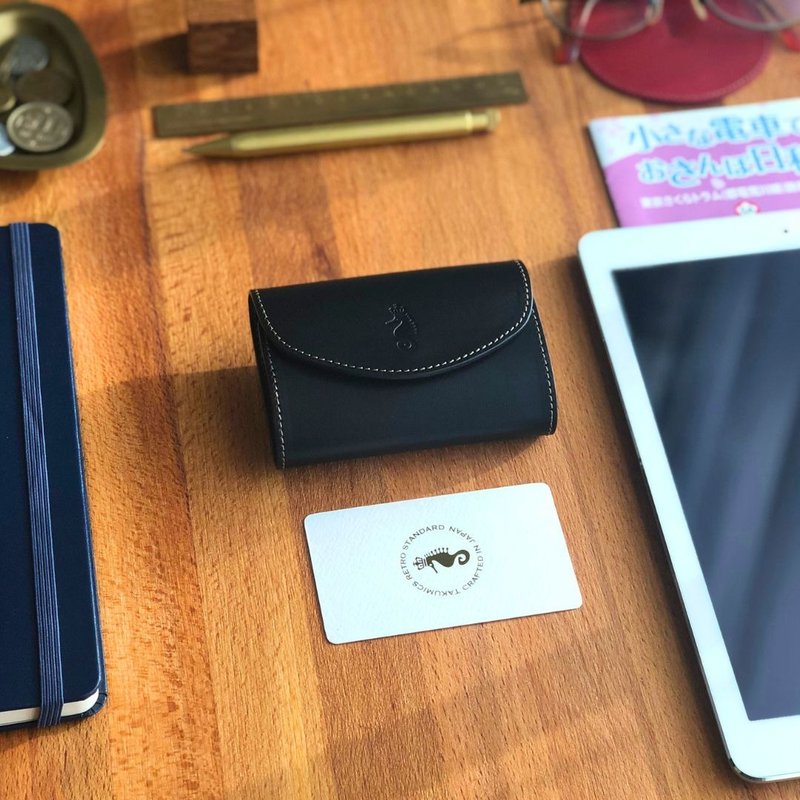 日本製【Takumicsタクミクス】卡片夾 名片套 義大利植鞣牛革 - 卡片套/卡片盒 - 真皮 黑色