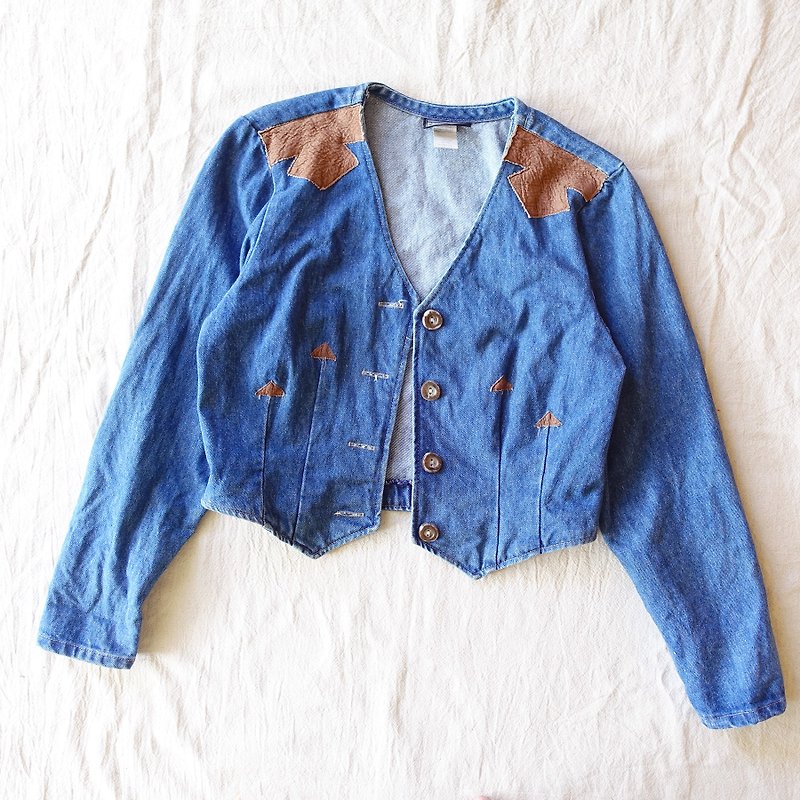BajuTua / vintage / short version of the United States made a small denim jacket - Women's Casual & Functional Jackets - Cotton & Hemp Blue