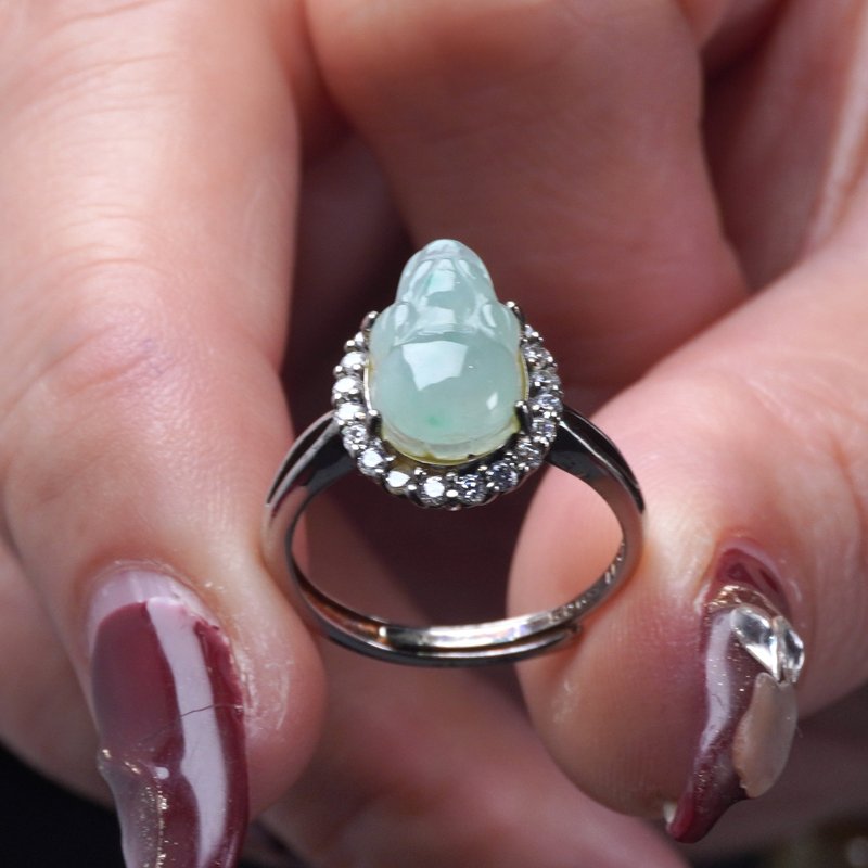 [Lucky beast] Ice-type Pixiu ring inlaid with 925 Silver| Natural Burmese jadeite A-grade | Gift - General Rings - Jade Transparent